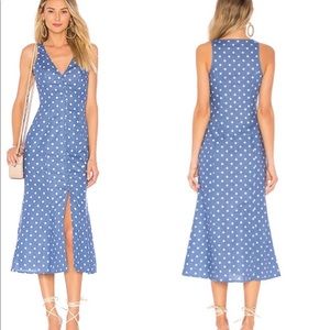 Privacy Please Blue and White Dotted Midi Dress - SIZE XXS